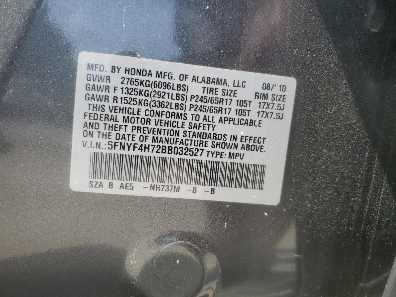 2011 Honda Pilot Exln VIN: 5FNYF4H72BB032527 Lot: 57769604