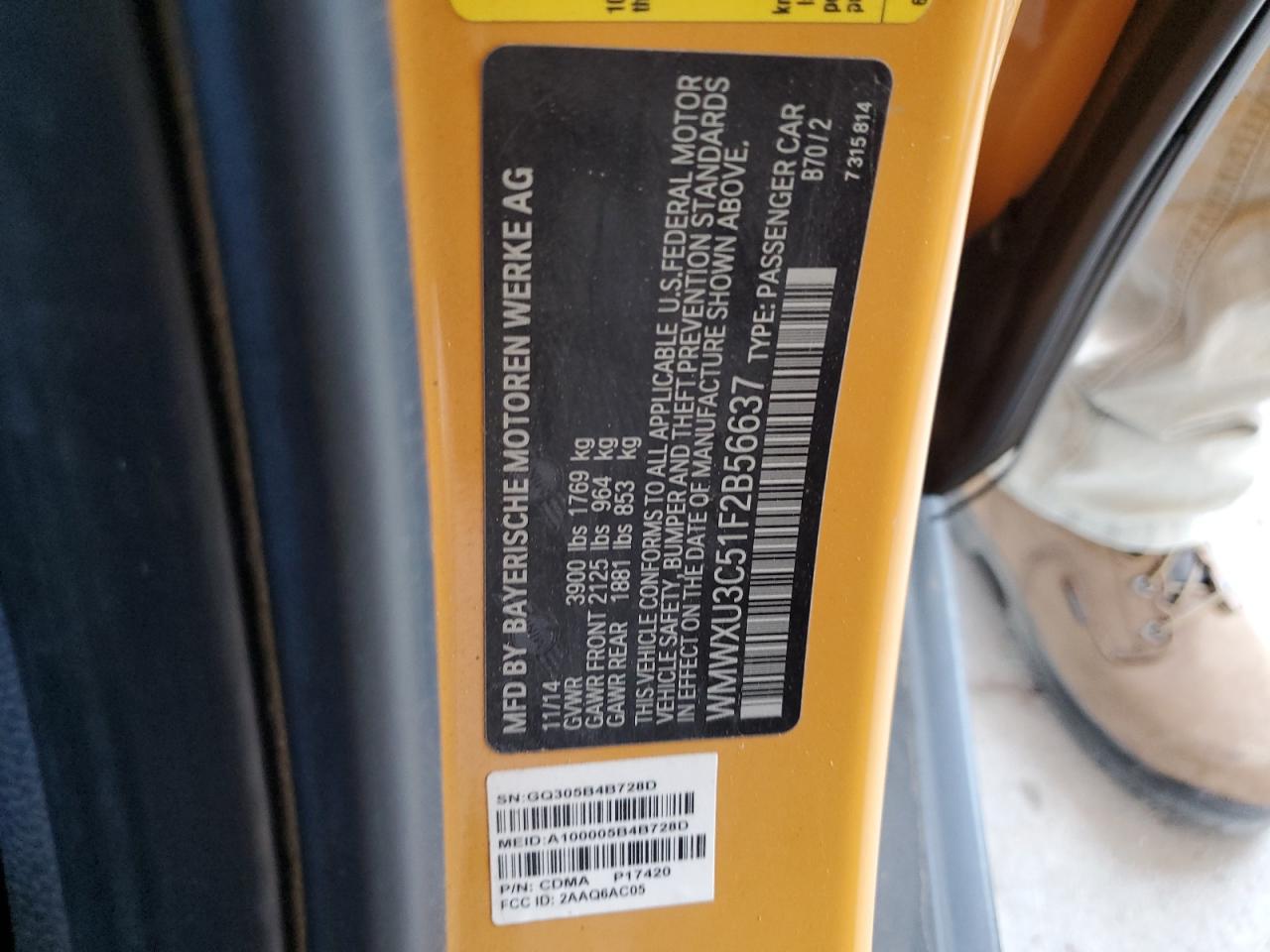 2015 Mini Cooper S VIN: WMWXU3C51F2B56637 Lot: 62545214