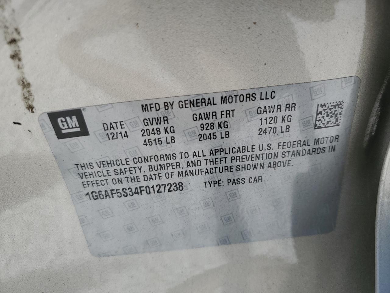 2015 Cadillac Ats Premium VIN: 1G6AF5S34F0127238 Lot: 62904574