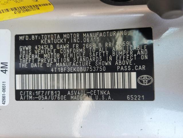 4T1BF3EK0BU753750 | 2011 Toyota camry base