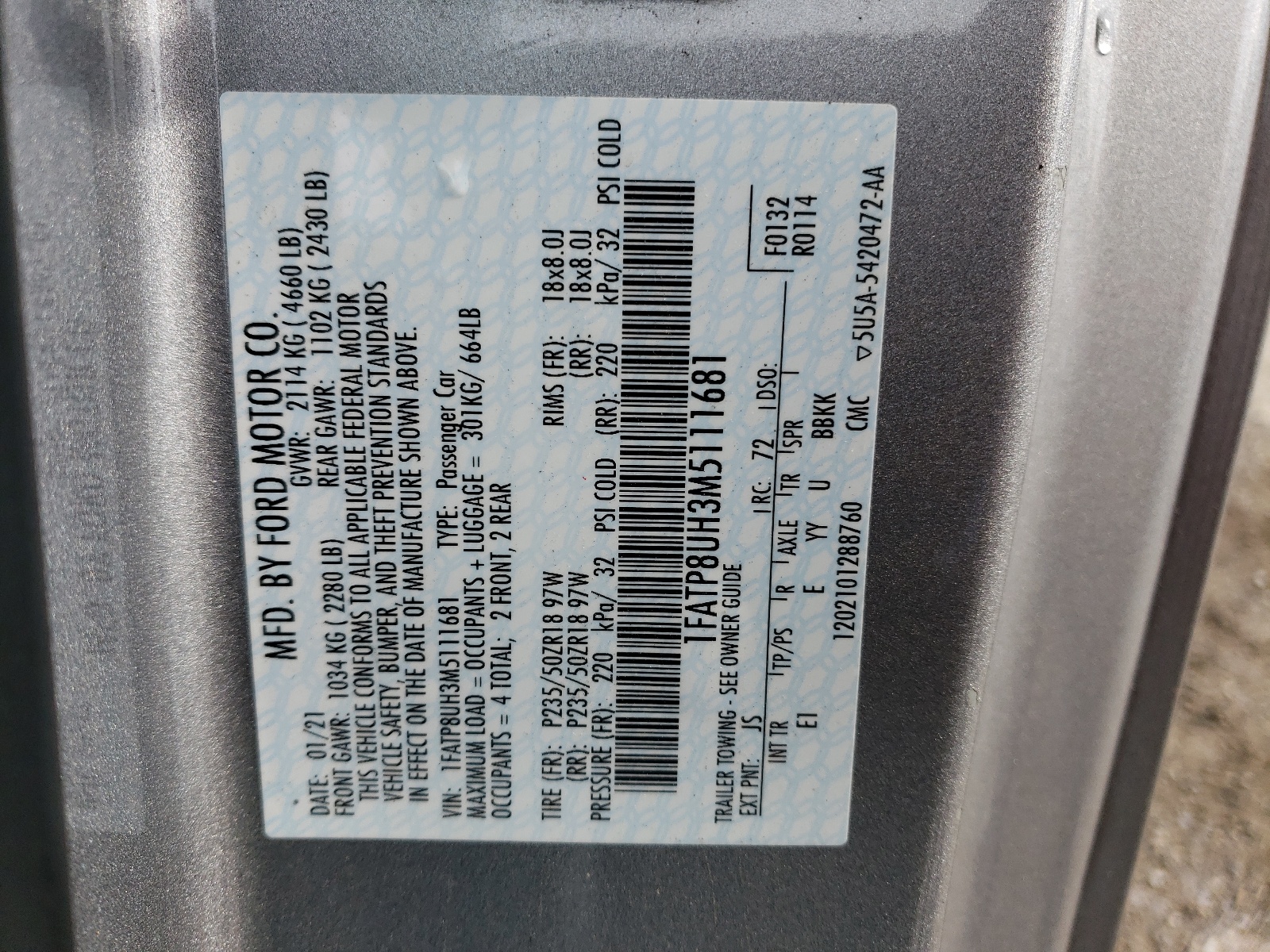 1FATP8UH3M5111681 2021 Ford Mustang