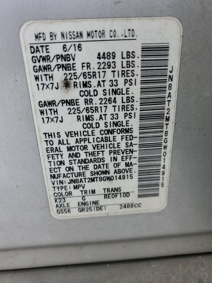 2016 Nissan Rogue S VIN: JN8AT2MT8GW014915 Lot: 62606154