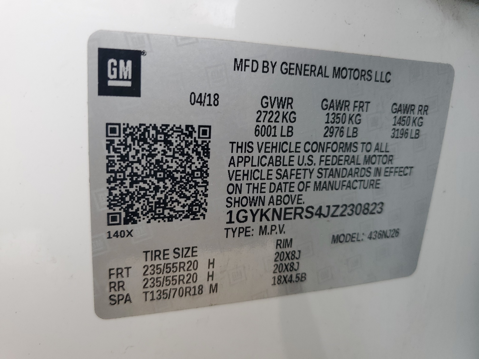 1GYKNERS4JZ230823 2018 Cadillac Xt5 Premium Luxury