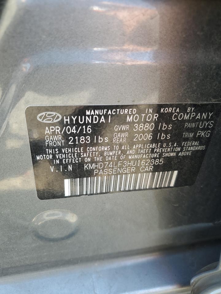 2017 Hyundai Elantra Se VIN: KMHD74LF3HU162385 Lot: 63128674