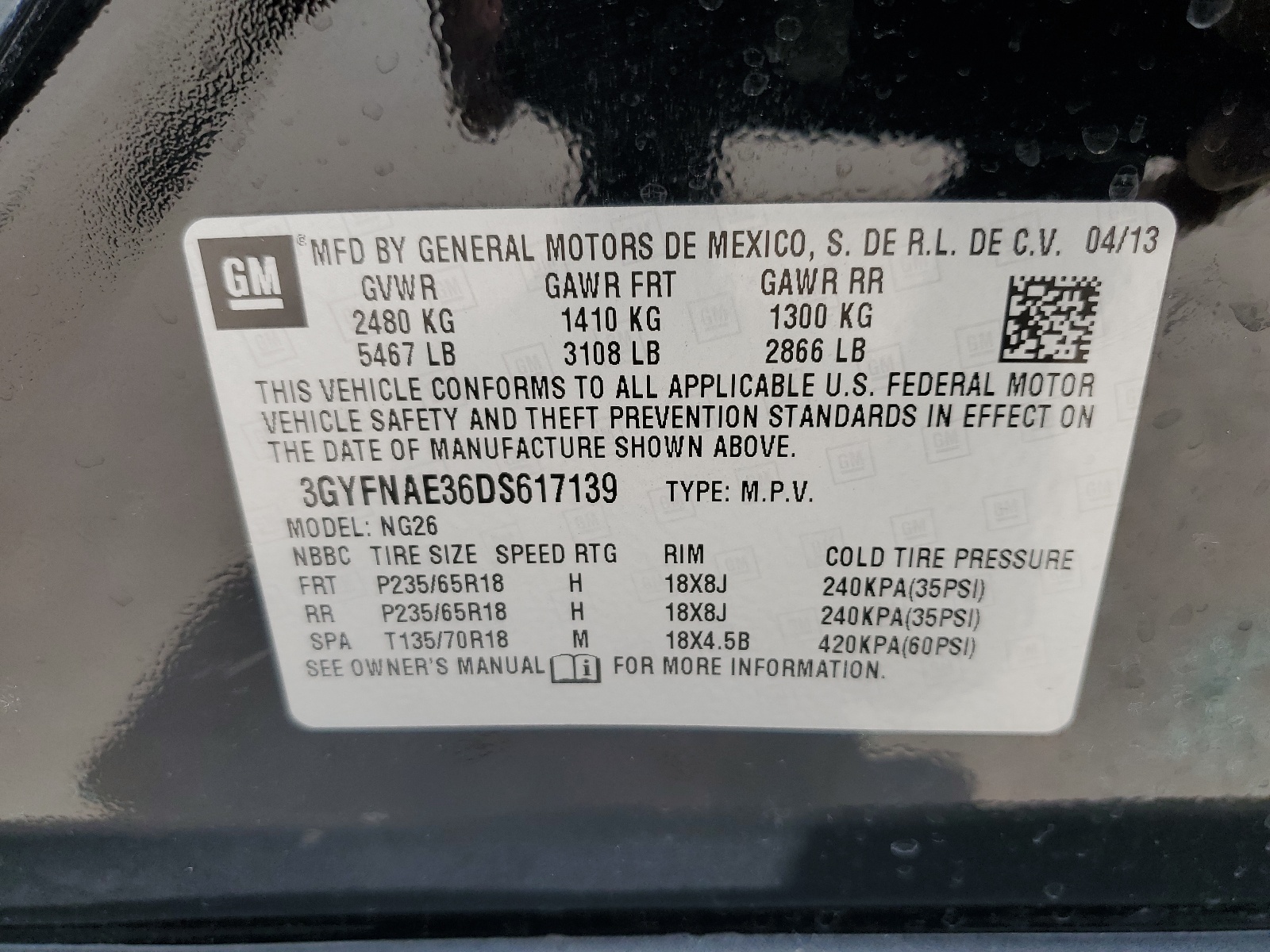 3GYFNAE36DS617139 2013 Cadillac Srx