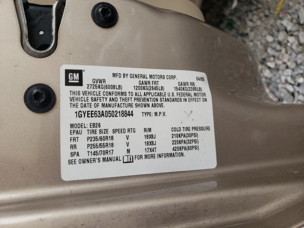 2005 Cadillac Srx VIN: 1GYEE63A050218844 Lot: 63222414