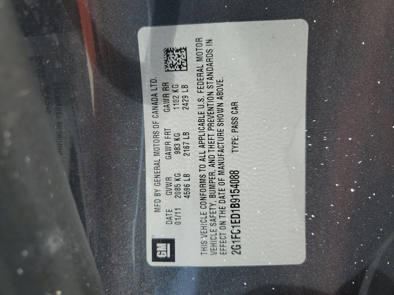 2011 Chevrolet Camaro Lt VIN: 2G1FC1ED1B9154088 Lot: 64321764