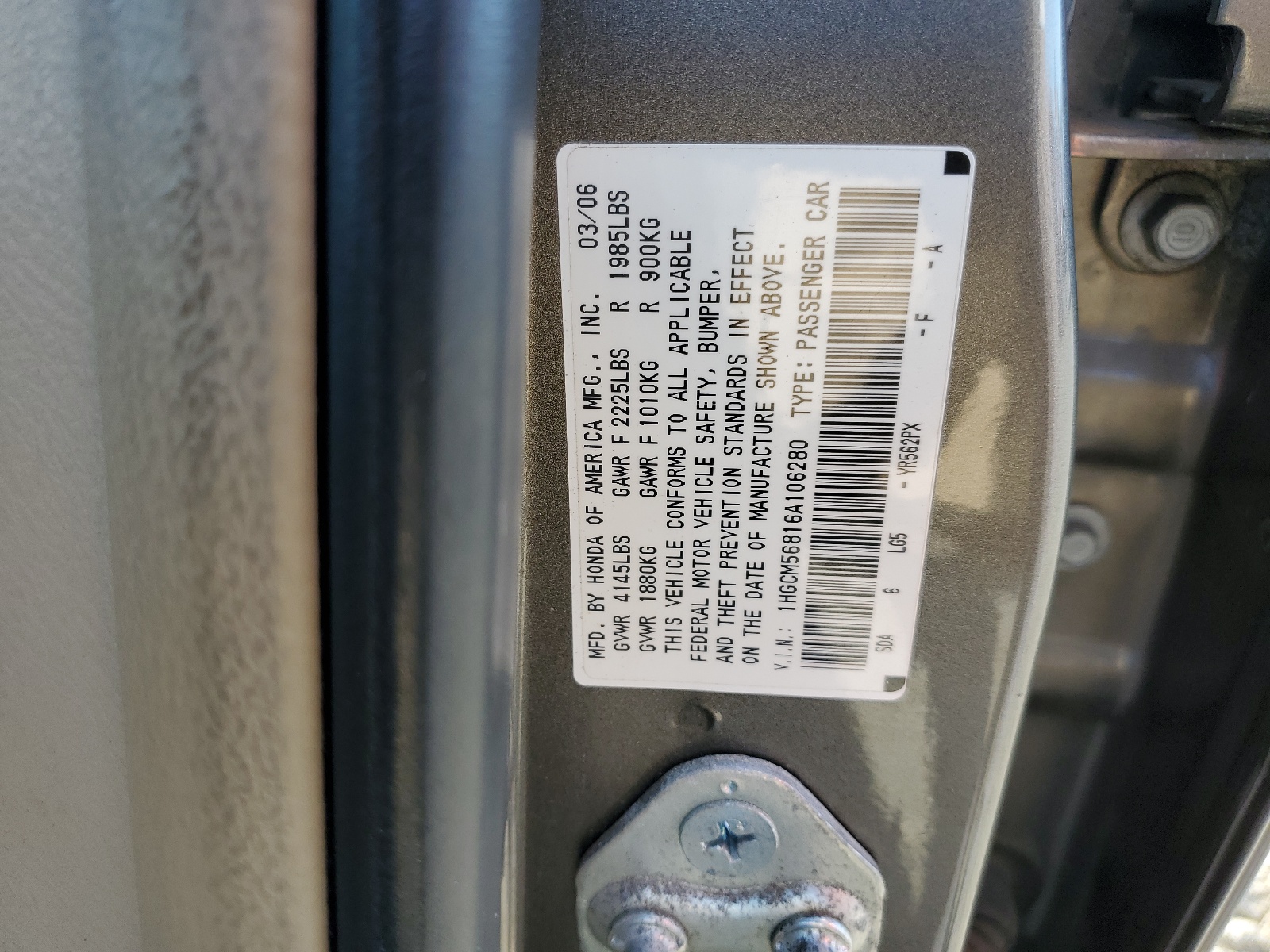 1HGCM56816A106280 2006 Honda Accord Ex