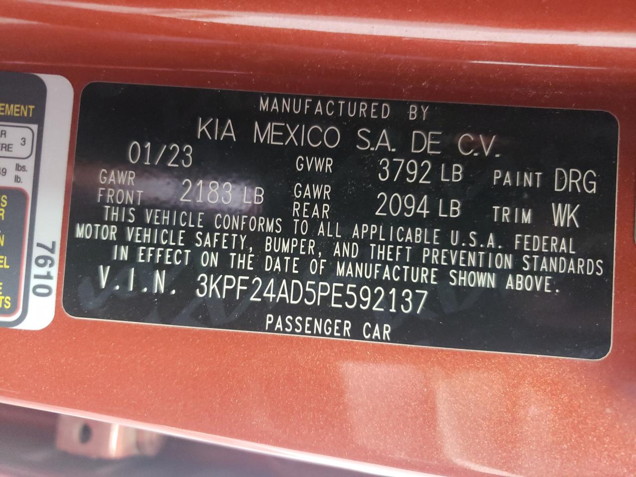 3KPF24AD5PE592137 2023 Kia Forte Lx