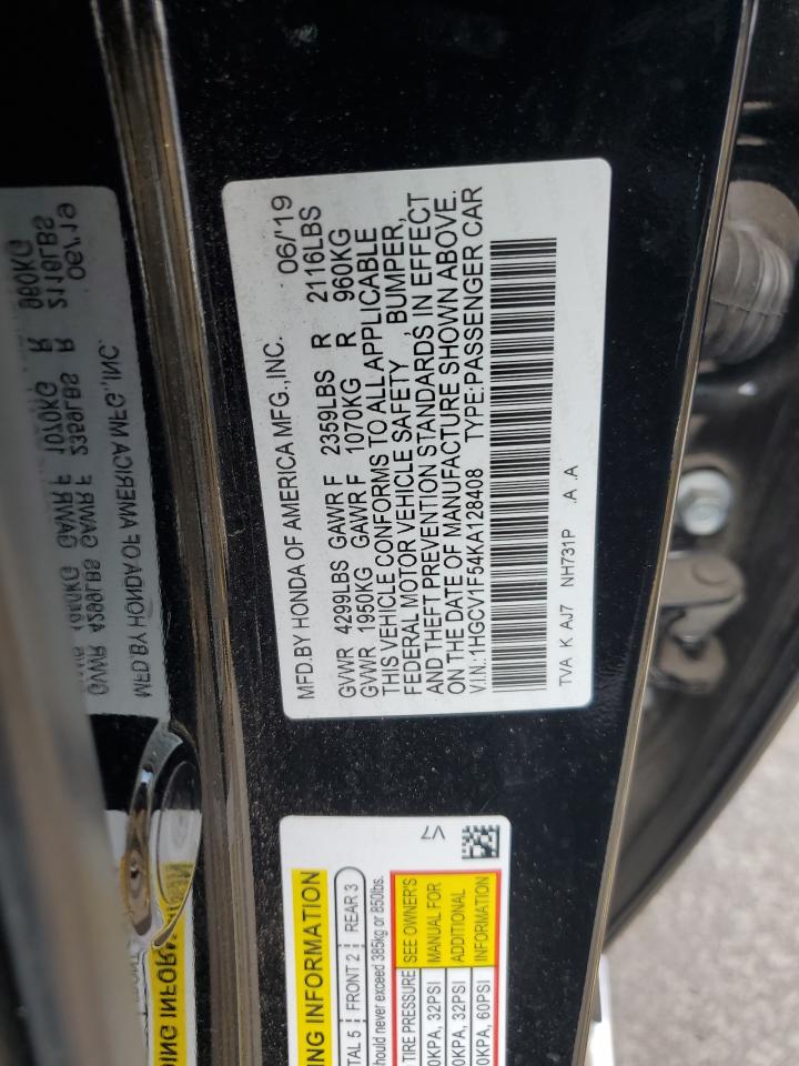 1HGCV1F54KA128408 2019 Honda Accord Exl