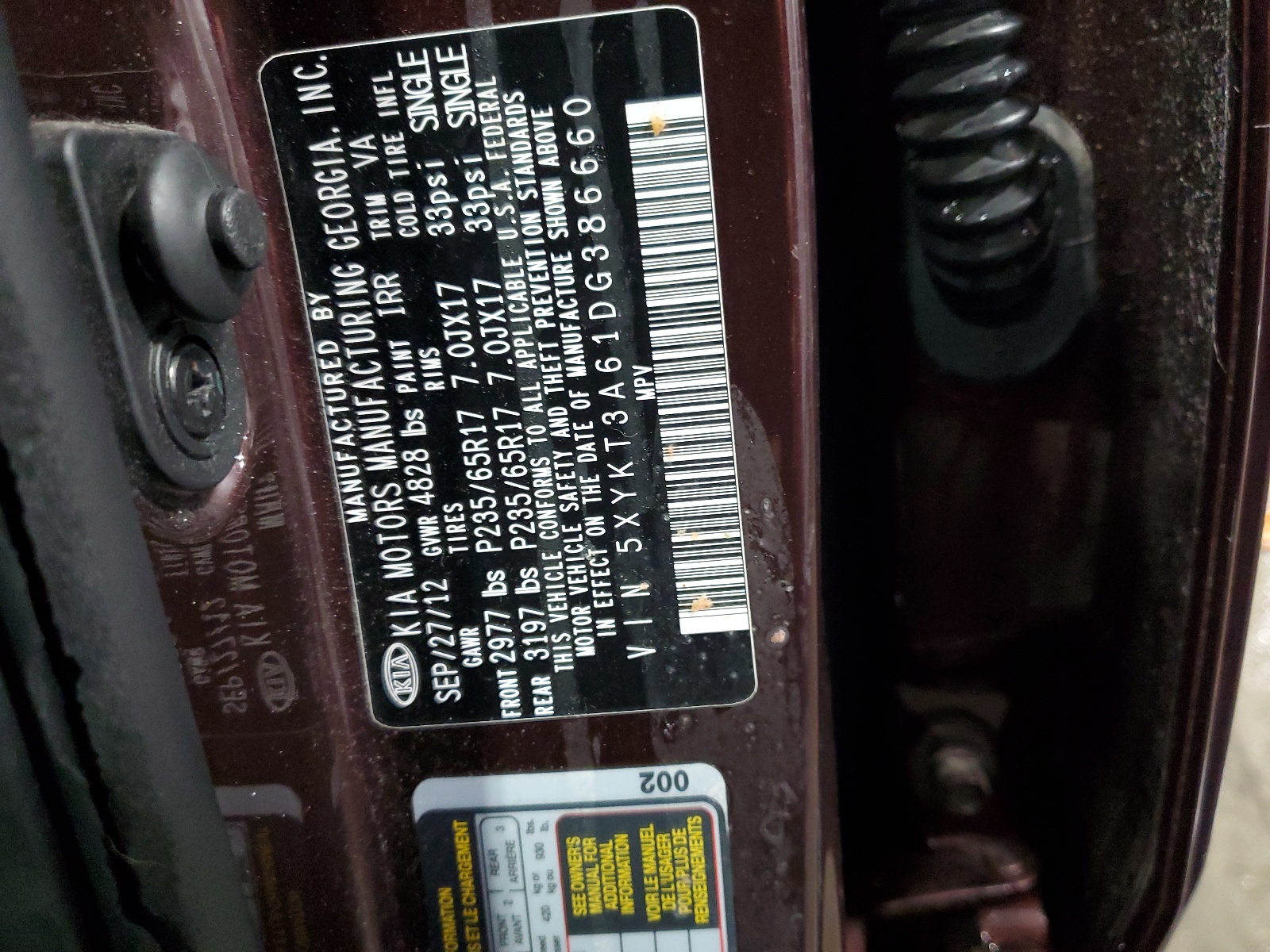 5XYKT3A61DG386660 2013 Kia Sorento Lx