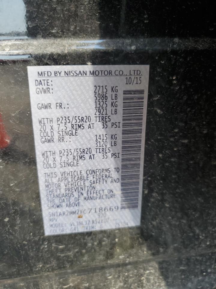 2015 Nissan Pathfinder S VIN: 5N1AR2MM2FC718669 Lot: 62306624