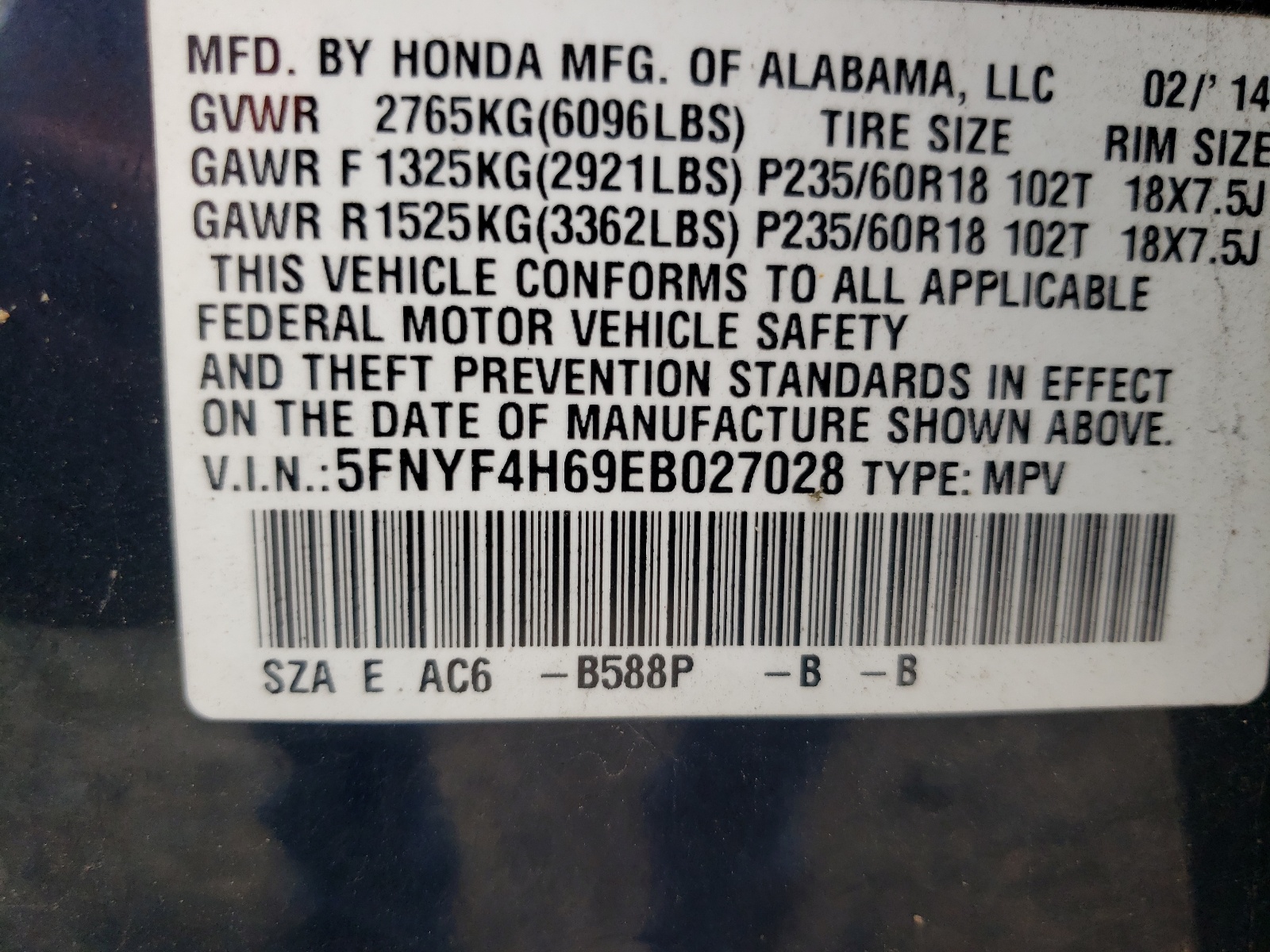 5FNYF4H69EB027028 2014 Honda Pilot Exl