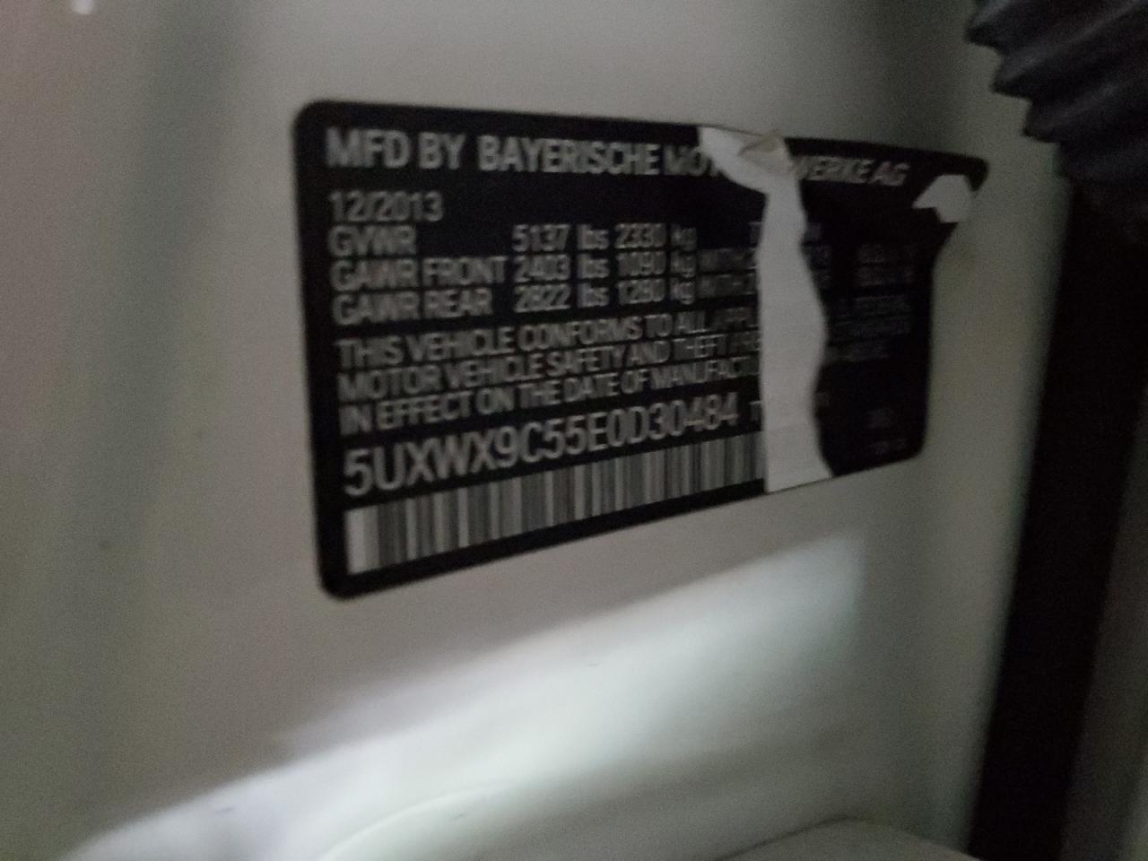 2014 BMW X3 xDrive28I VIN: 5UXWX9C55E0D30484 Lot: 63810394