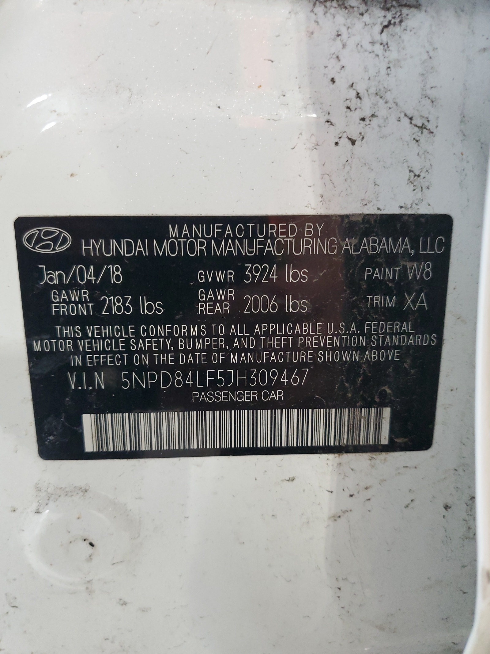 5NPD84LF5JH309467 2018 Hyundai Elantra Sel