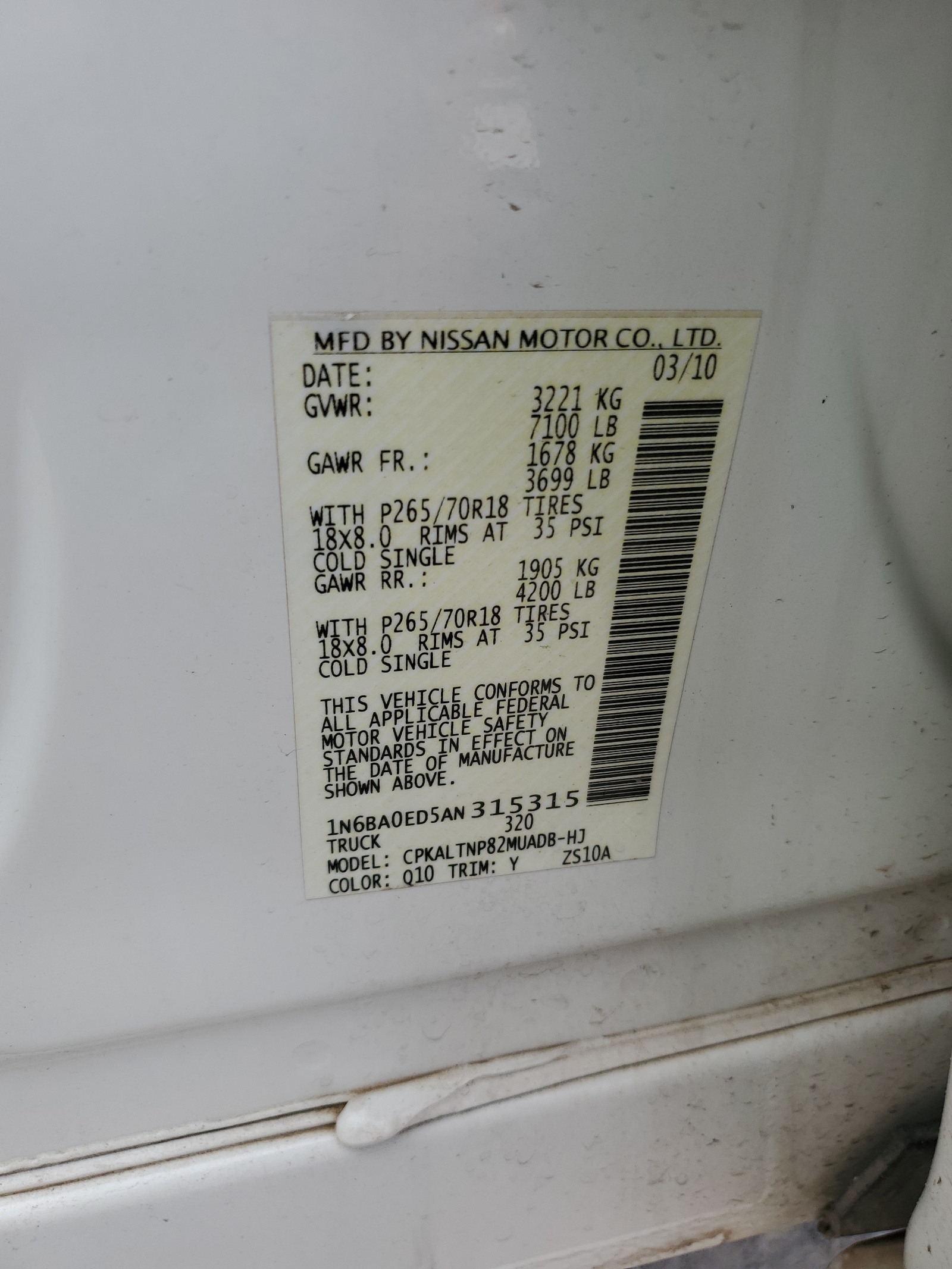 1N6BA0ED5AN315315 2010 Nissan Titan Xe