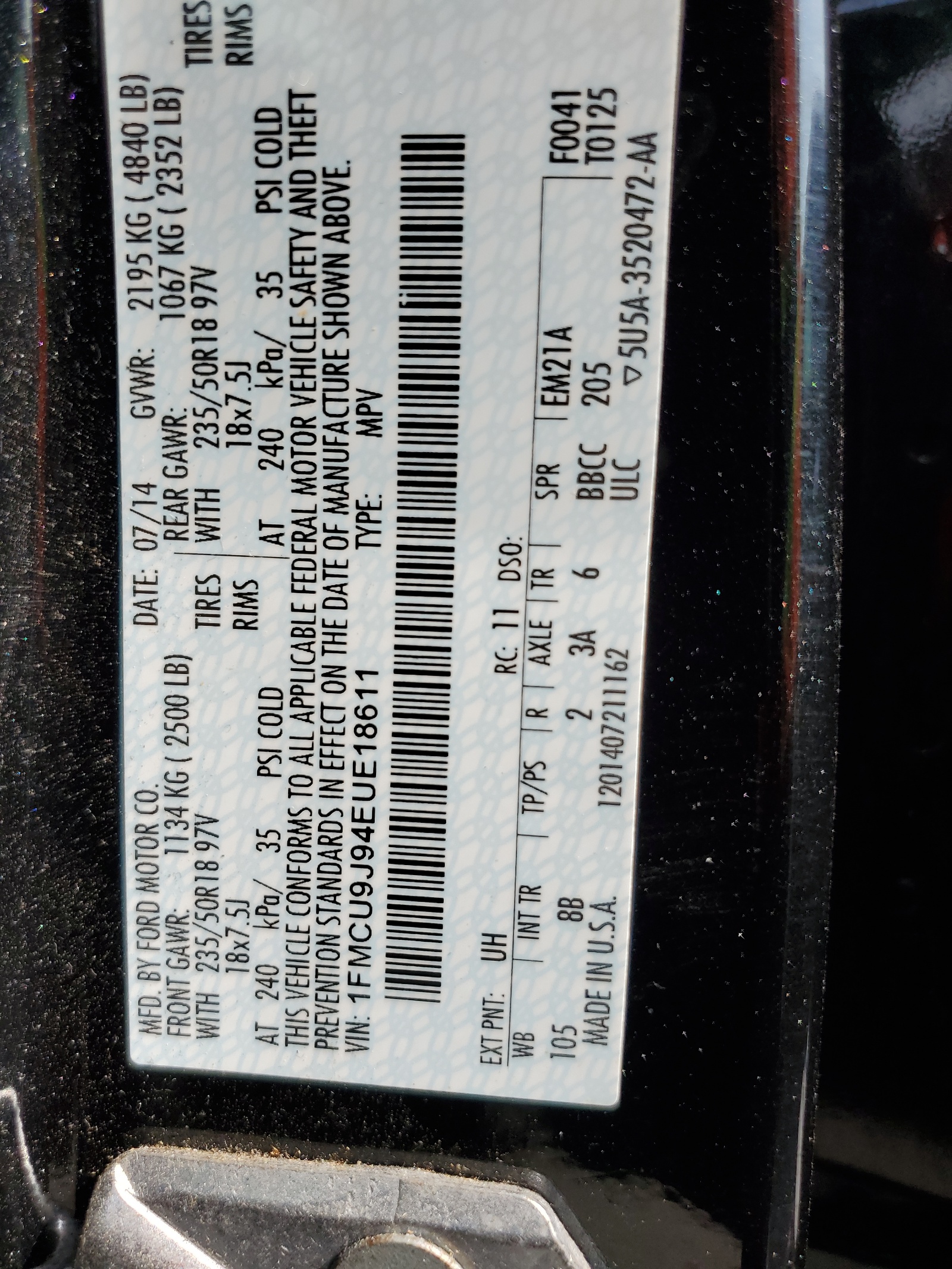 1FMCU9J94EUE18611 2014 Ford Escape Titanium