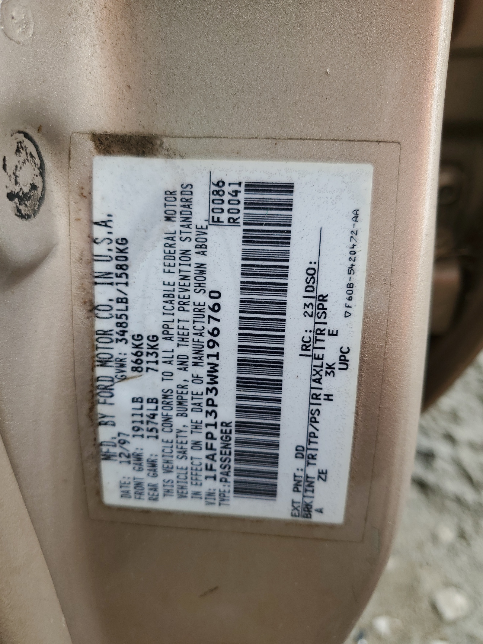 1FAFP13P3WW196760 1998 Ford Escort Se