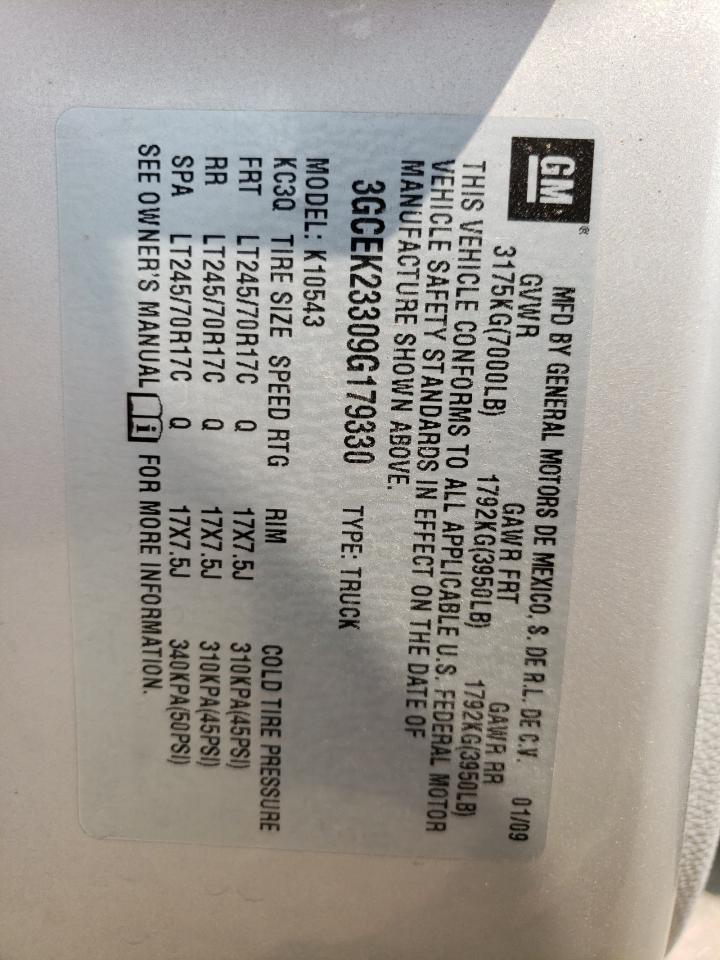 2009 Chevrolet Silverado K1500 Lt VIN: 3GCEK23309G179330 Lot: 63209014