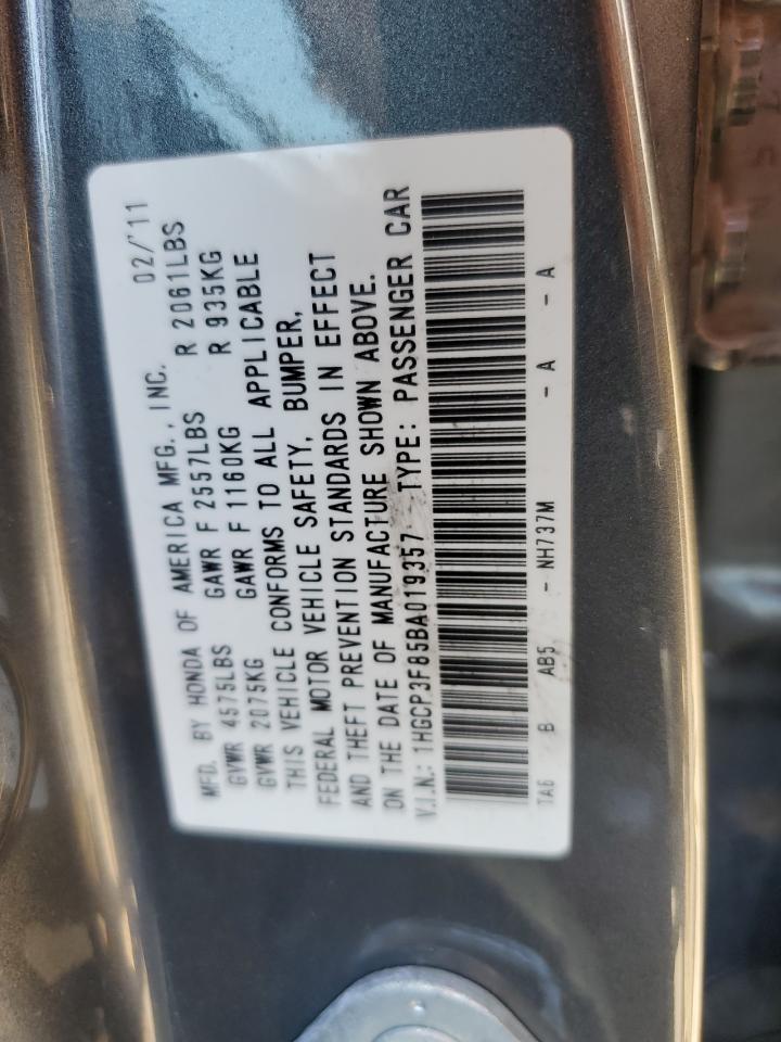 1HGCP3F85BA019357 2011 Honda Accord Exl