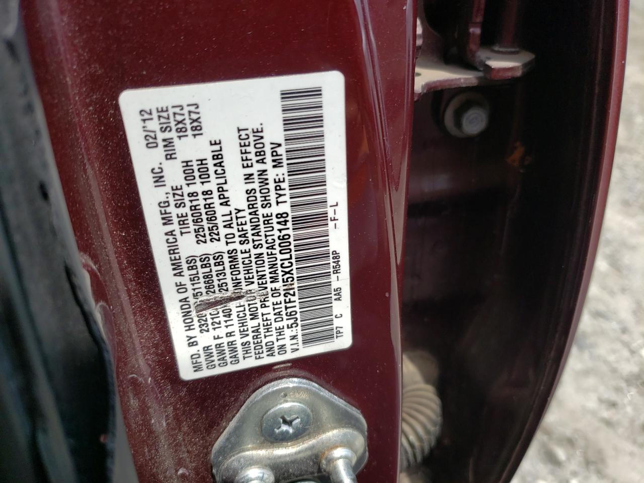 2012 Honda Crosstour Exl VIN: 5J6TF2H5XCL006148 Lot: 65406144