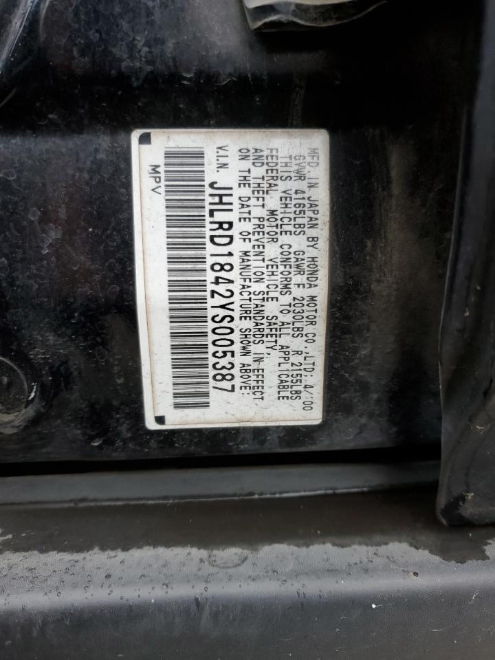 2000 Honda Cr-V Lx VIN: JHLRD1842YS005387 Lot: 64990194