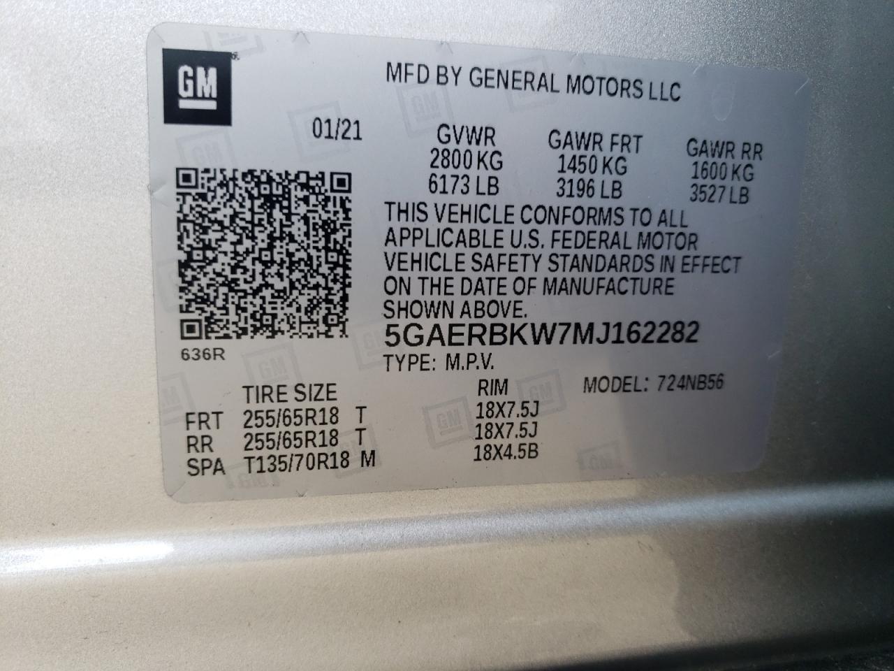 2021 Buick Enclave Essence VIN: 5GAERBKW7MJ162282 Lot: 63838634