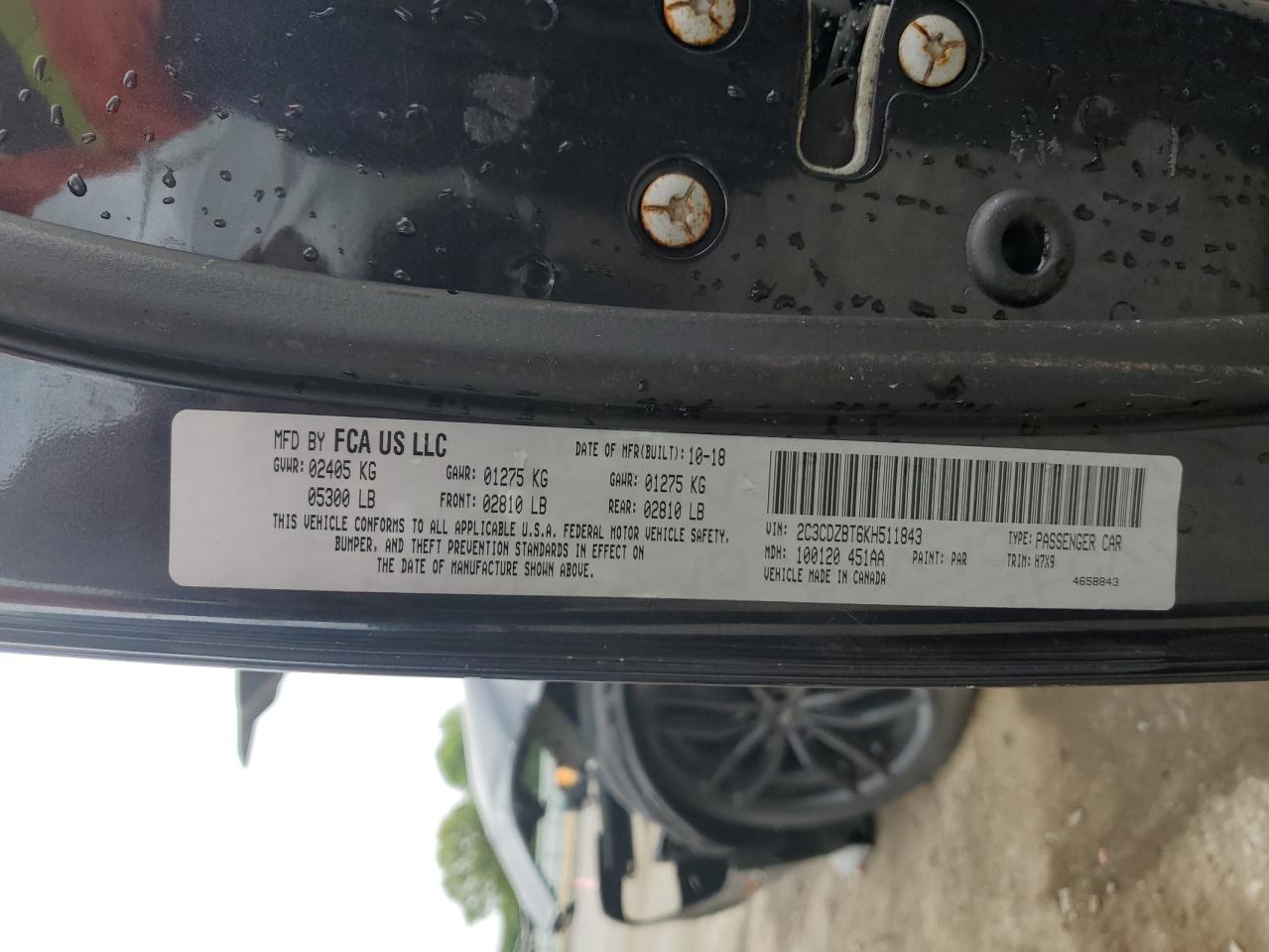 2019 Dodge Challenger R/T VIN: 2C3CDZBT6KH511843 Lot: 63402664