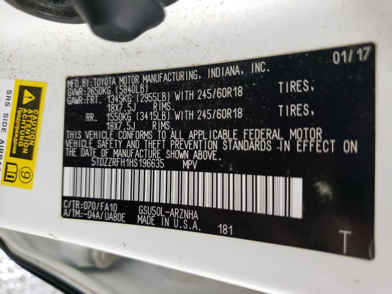 2017 Toyota Highlander Le VIN: 5TDZZRFH1HS196635 Lot: 64199294