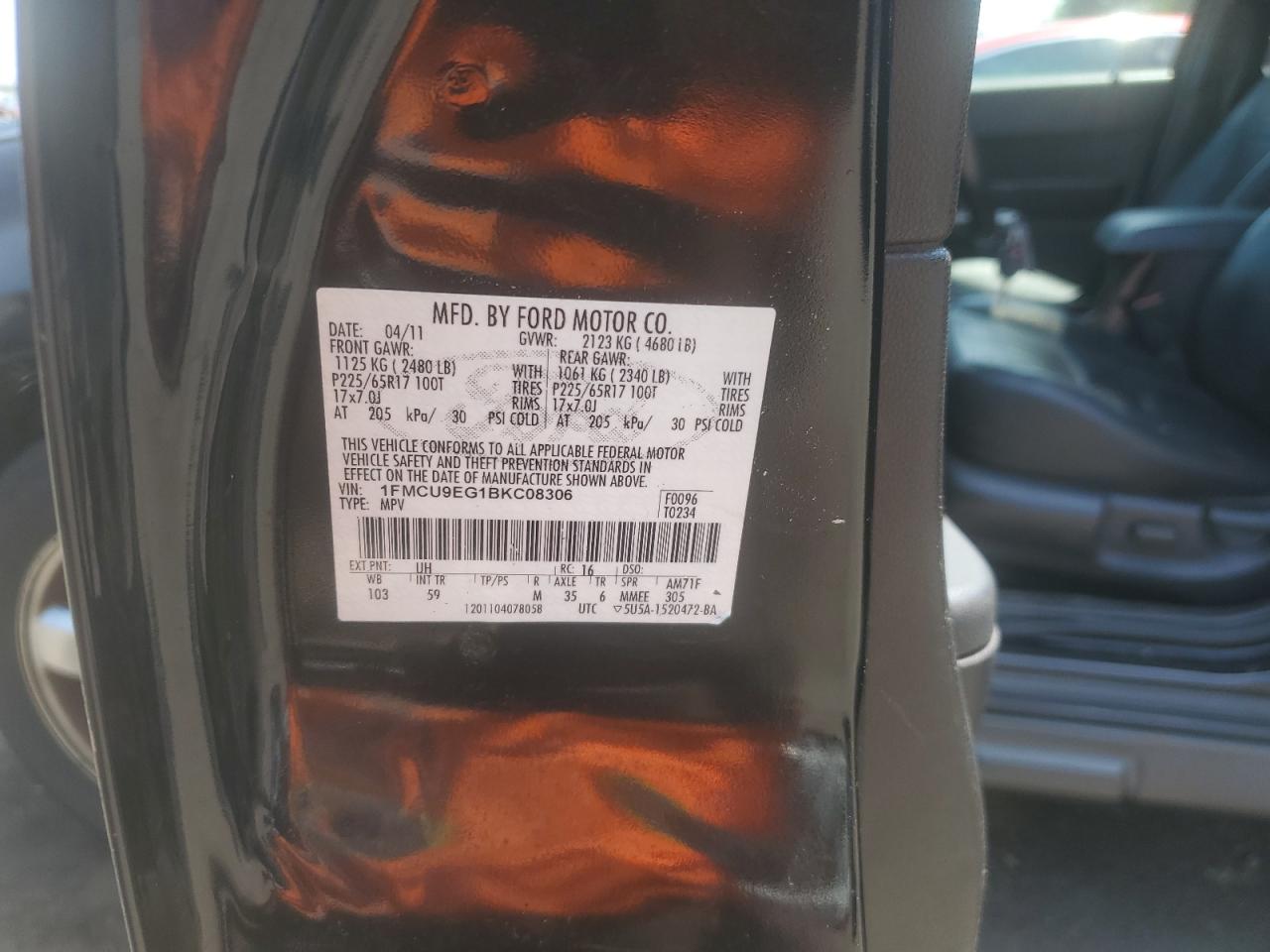 1FMCU9EG1BKC08306 2011 Ford Escape Limited