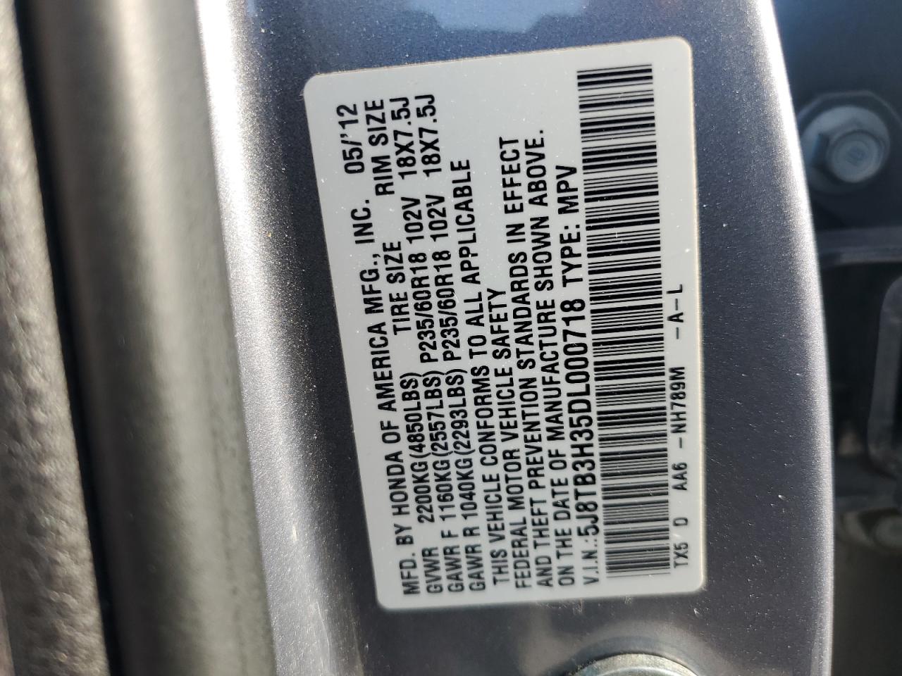 5J8TB3H35DL000718 2013 Acura Rdx