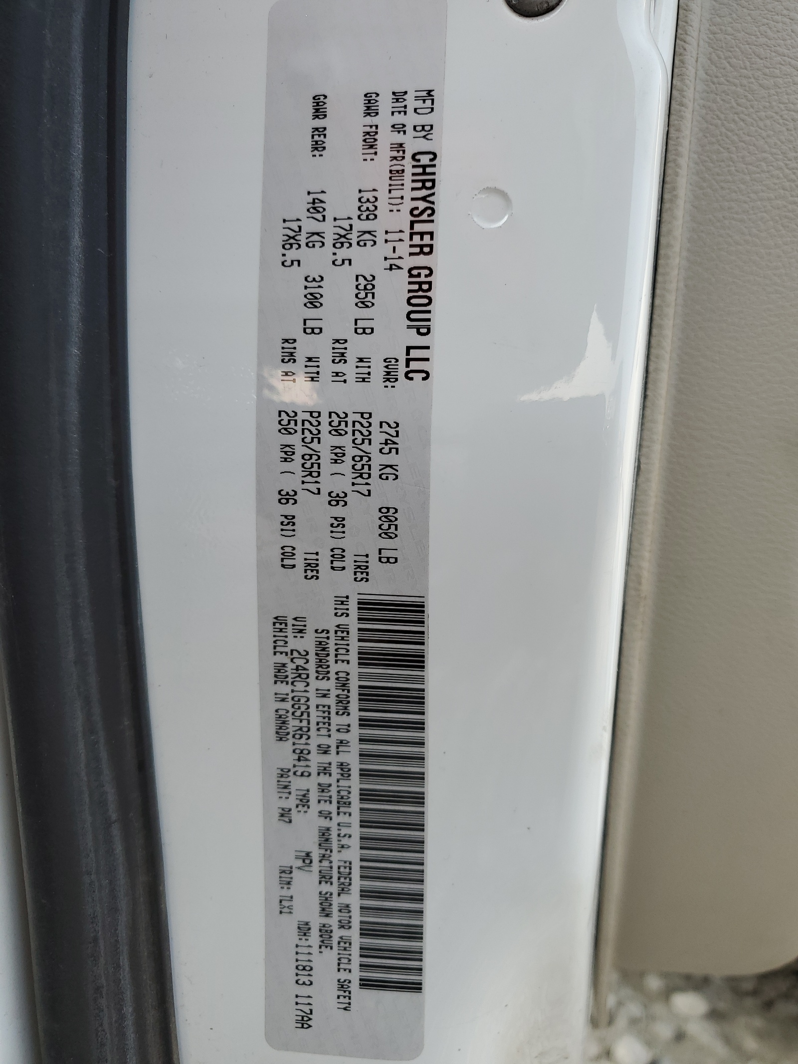 2C4RC1GG5FR618419 2015 Chrysler Town & Country Limited Platinum