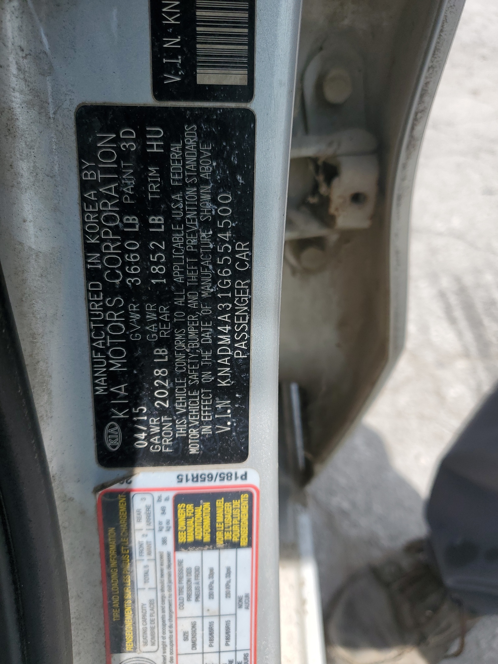 KNADM4A31G6554500 2016 Kia Rio Lx