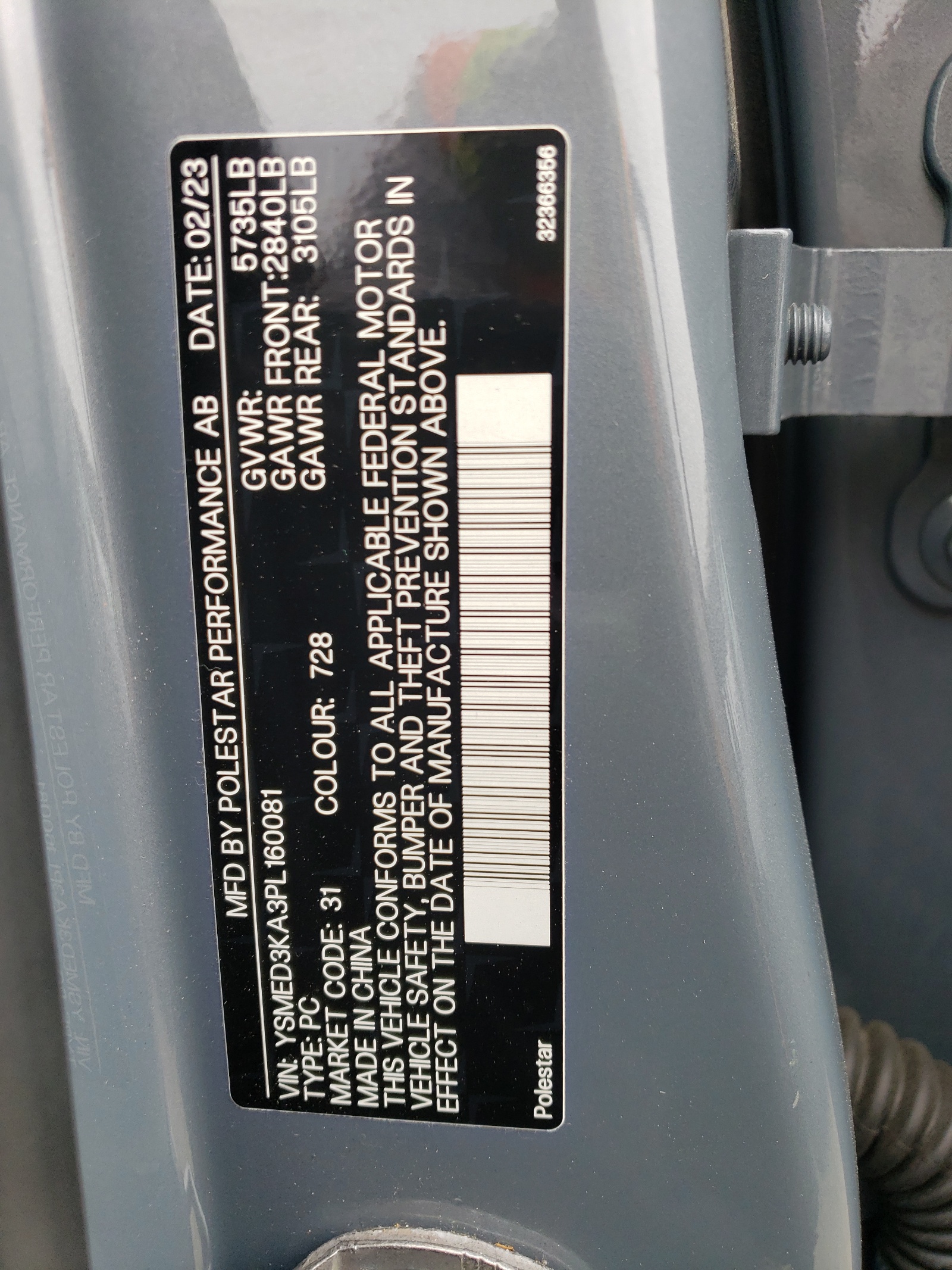 YSMED3KA3PL160081 2023 Polestar 2