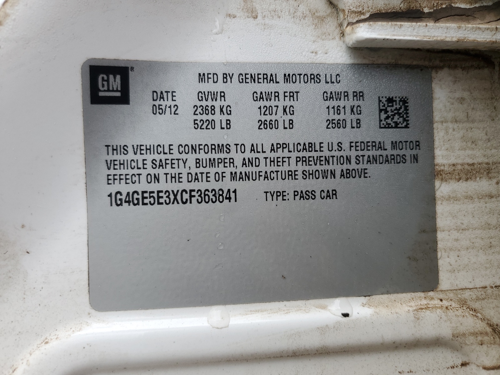 1G4GE5E3XCF363841 2012 Buick Lacrosse Premium