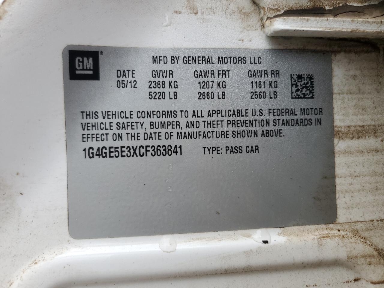 2012 Buick Lacrosse Premium VIN: 1G4GE5E3XCF363841 Lot: 60591124