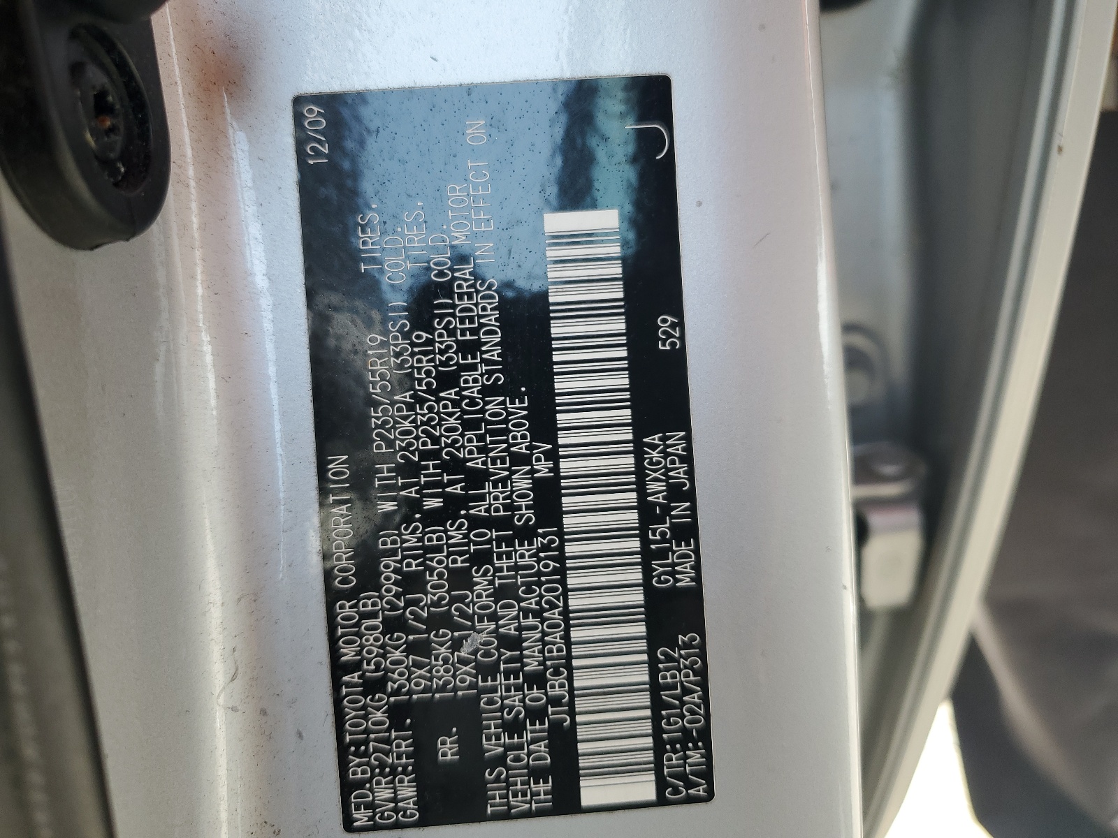 JTJBC1BA0A2019131 2010 Lexus Rx 450