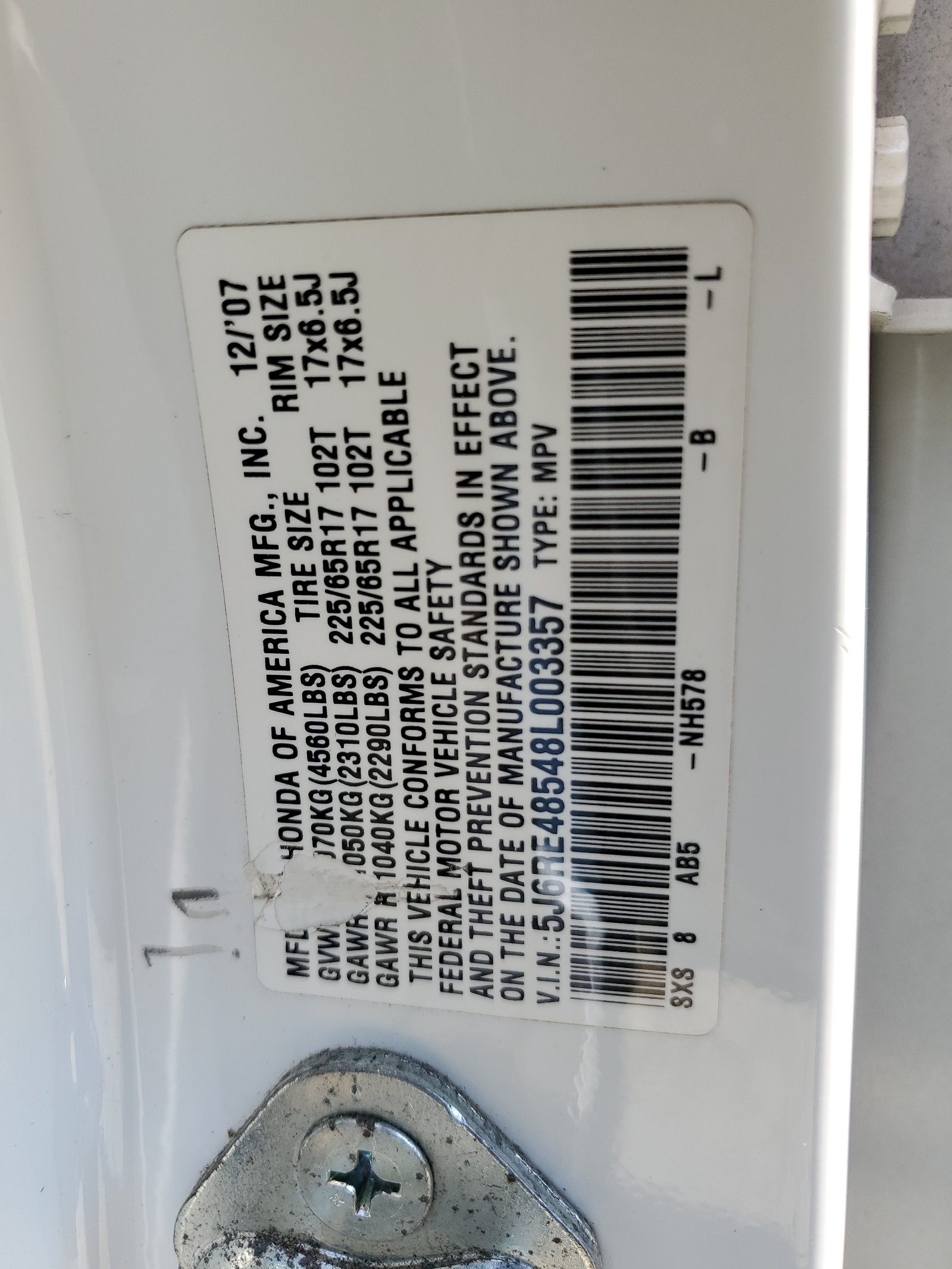 5J6RE48548L003357 2008 Honda Cr-V Ex