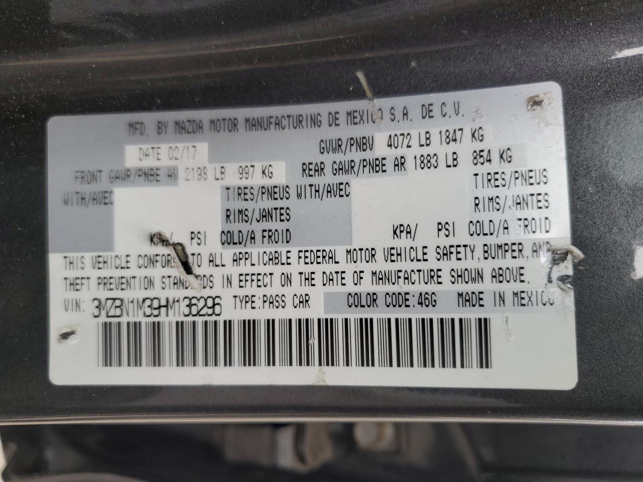 2017 Mazda 3 Grand Touring VIN: 3MZBN1M39HM136296 Lot: 62152004