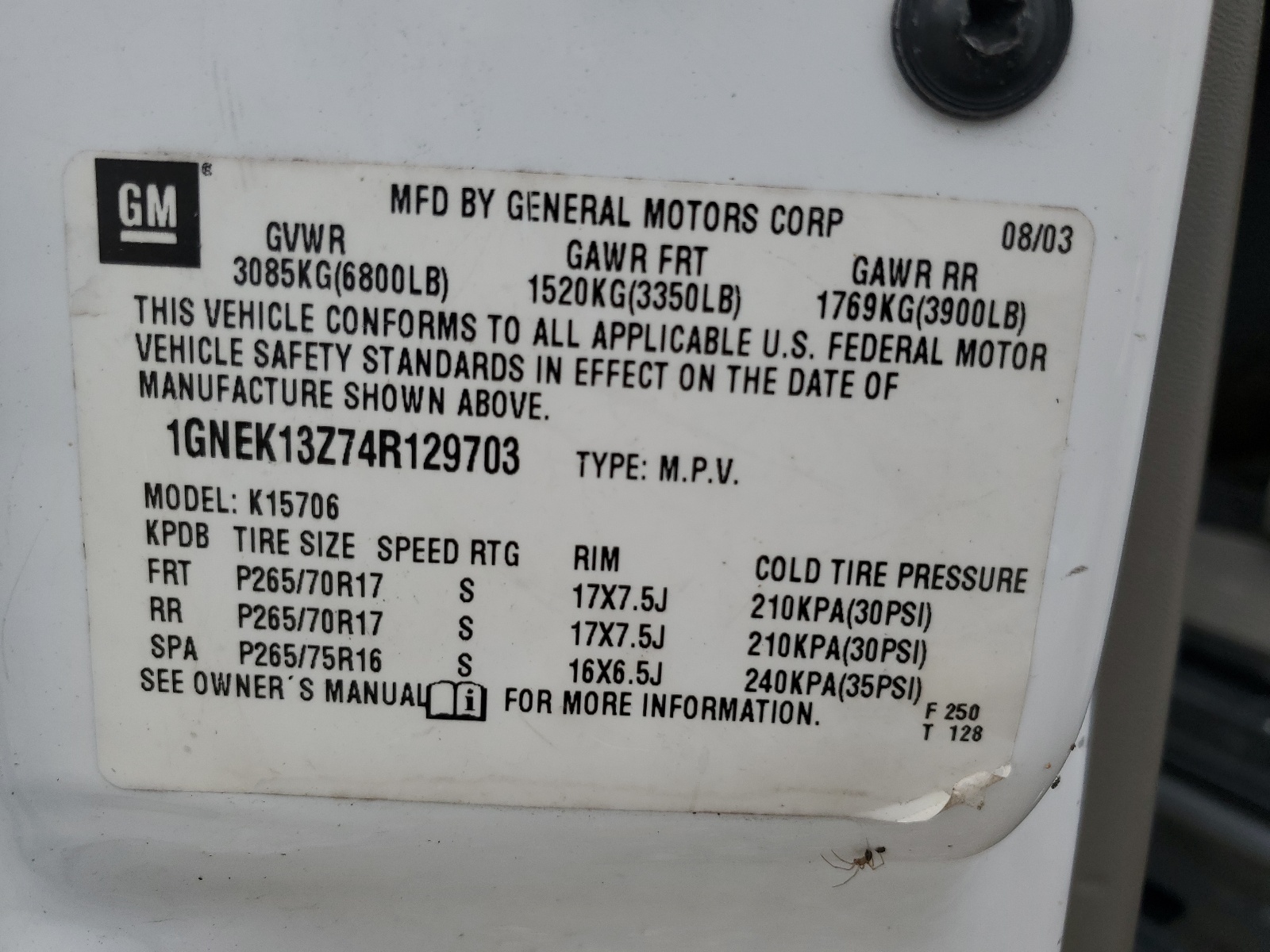 1GNEK13Z74R129703 2004 Chevrolet Tahoe K1500