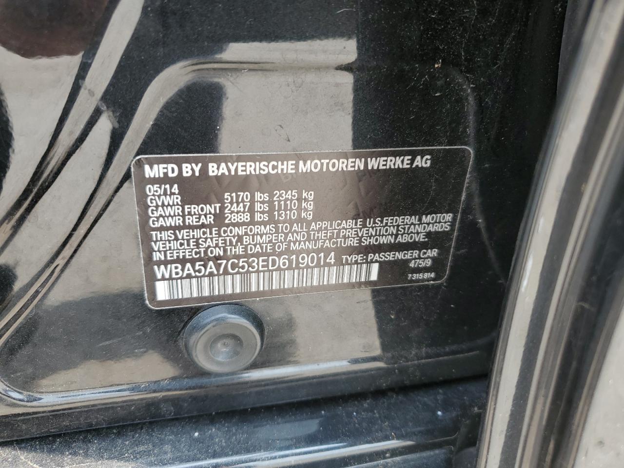 2014 BMW 528 Xi VIN: WBA5A7C53ED619014 Lot: 64931654