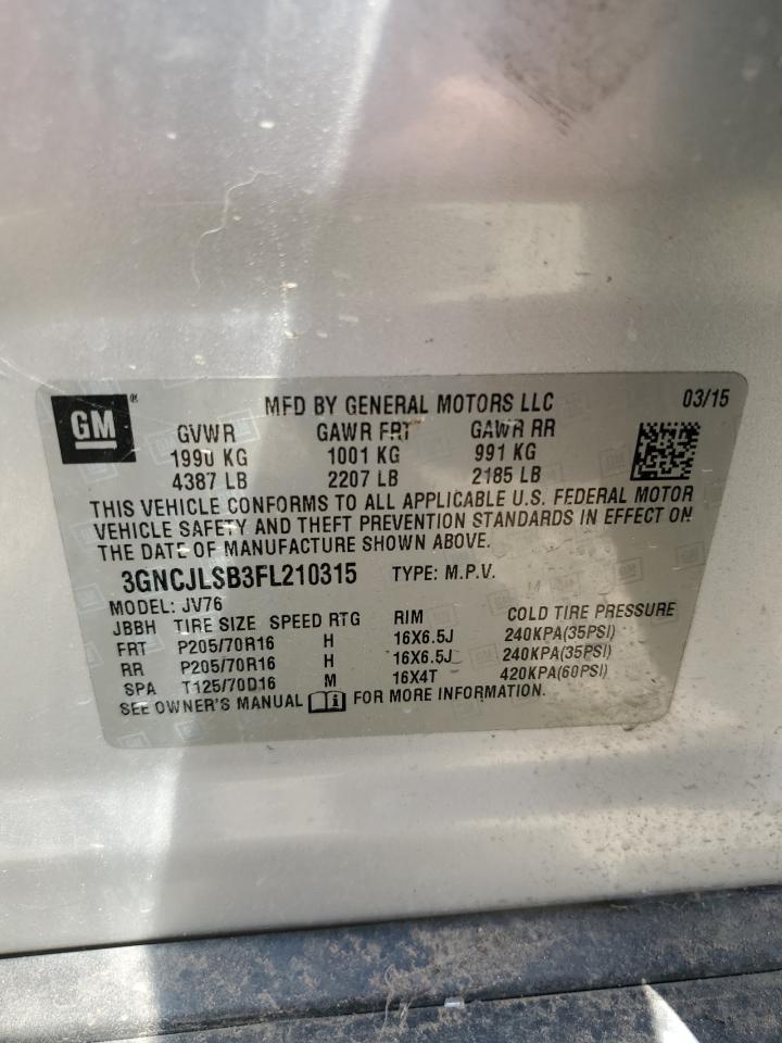 2015 Chevrolet Trax 1Lt VIN: 3GNCJLSB3FL210315 Lot: 64595434