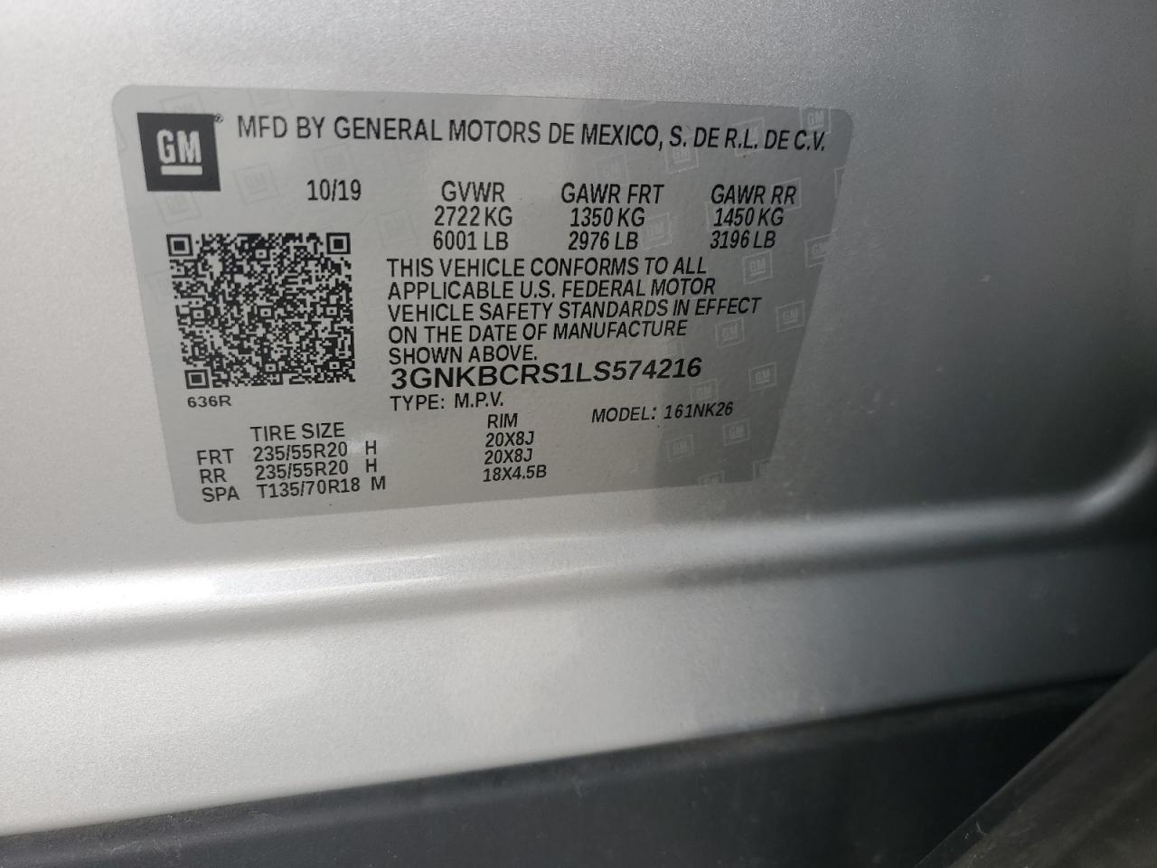 2020 Chevrolet Blazer 2Lt VIN: 3GNKBCRS1LS574216 Lot: 64757954