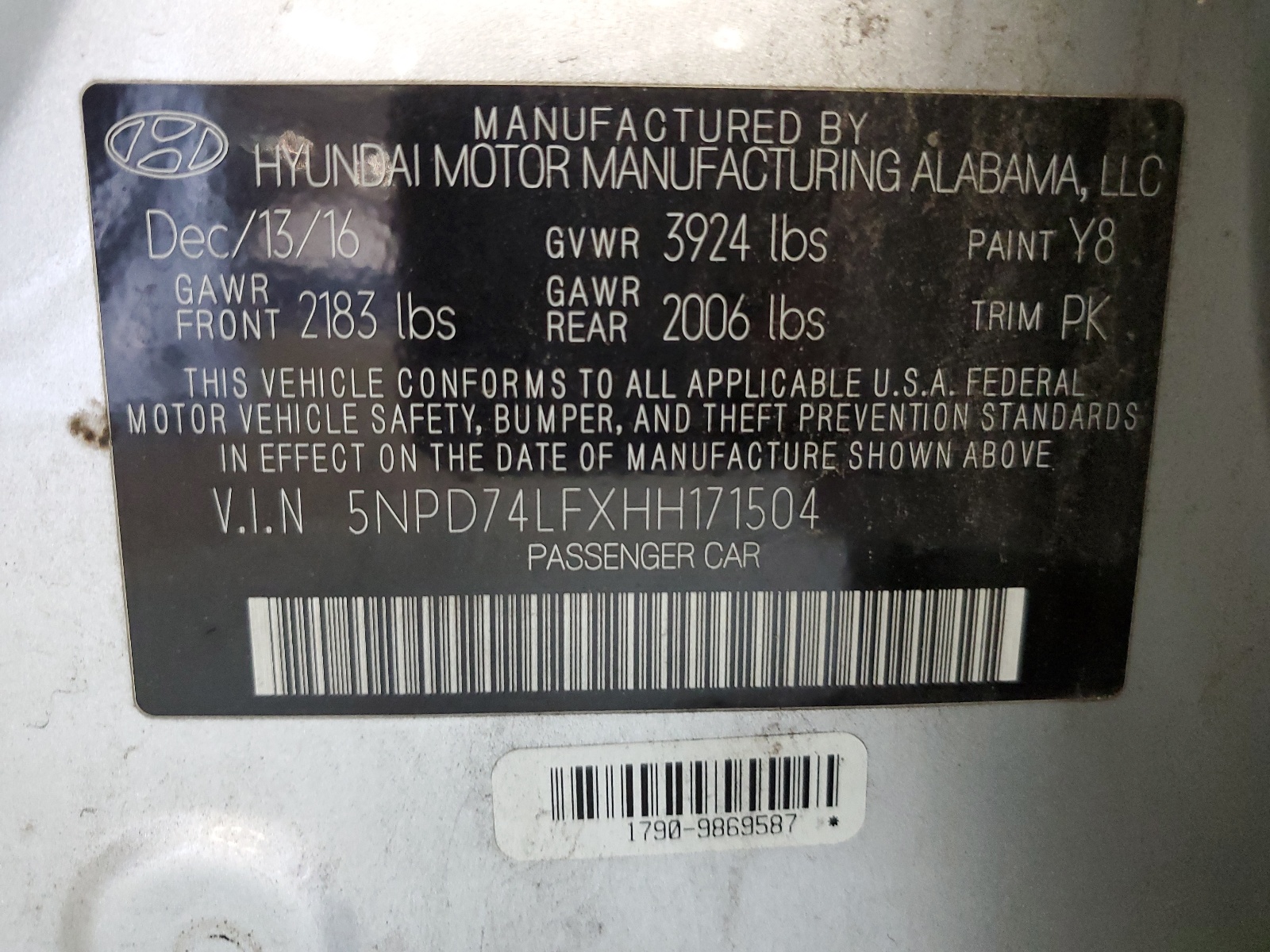 5NPD74LFXHH171504 2017 Hyundai Elantra Se