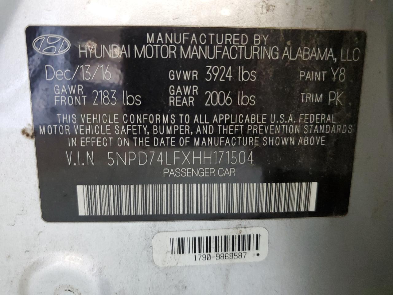 2017 Hyundai Elantra Se VIN: 5NPD74LFXHH171504 Lot: 62063324