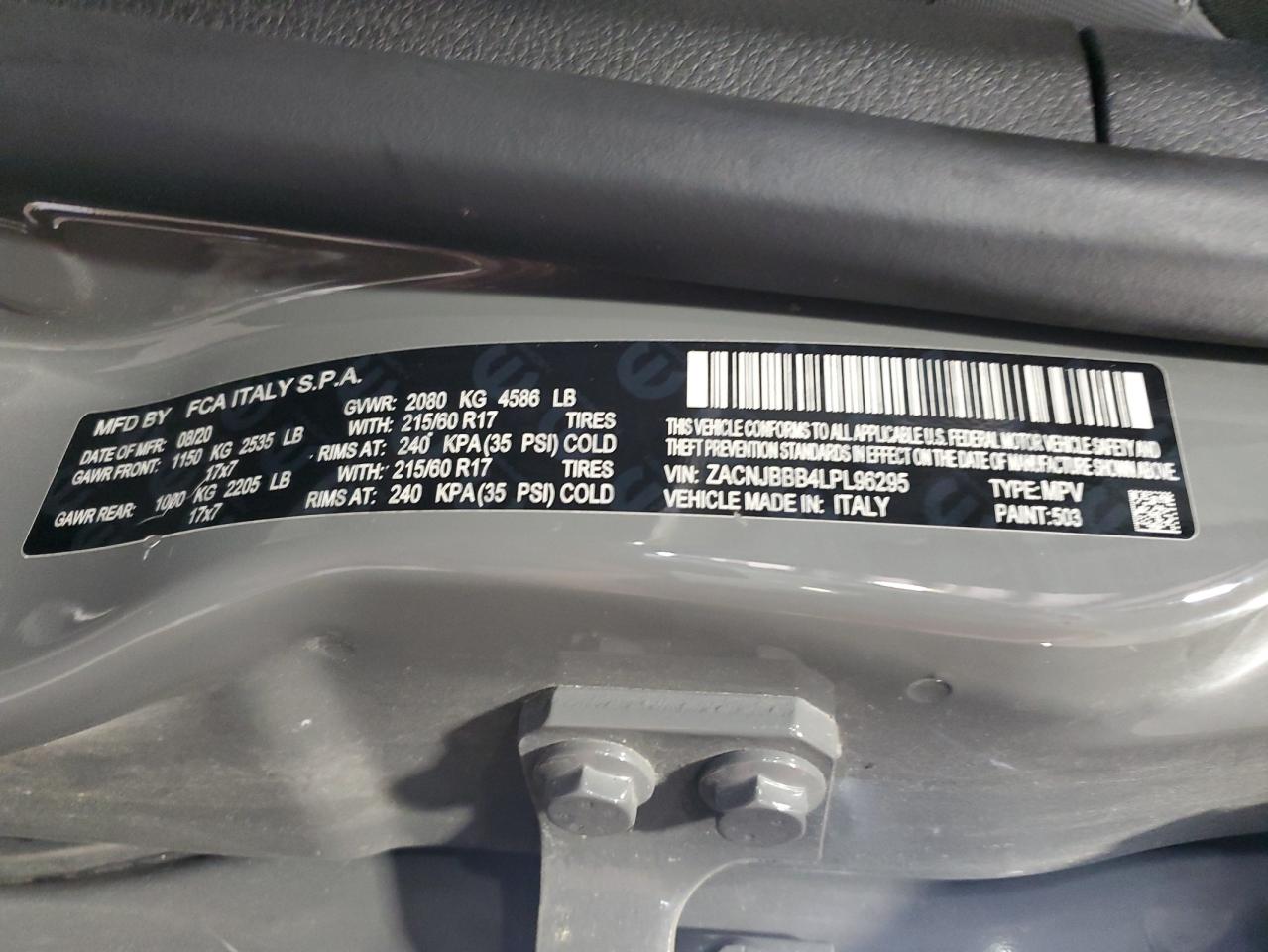 2020 Jeep Renegade Latitude VIN: ZACNJBBB4LPL96295 Lot: 64572134