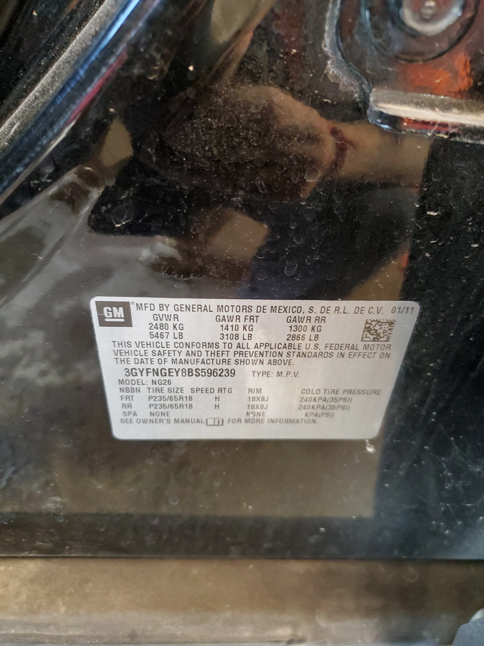 3GYFNGEY8BS596239 2011 Cadillac Srx