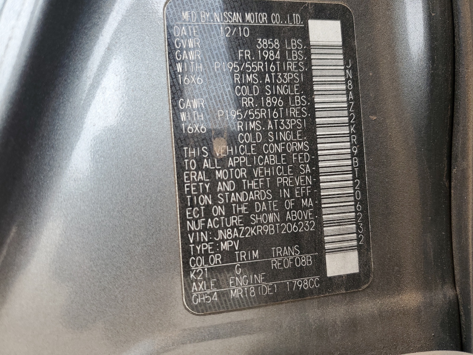 JN8AZ2KR9BT206232 2011 Nissan Cube Base