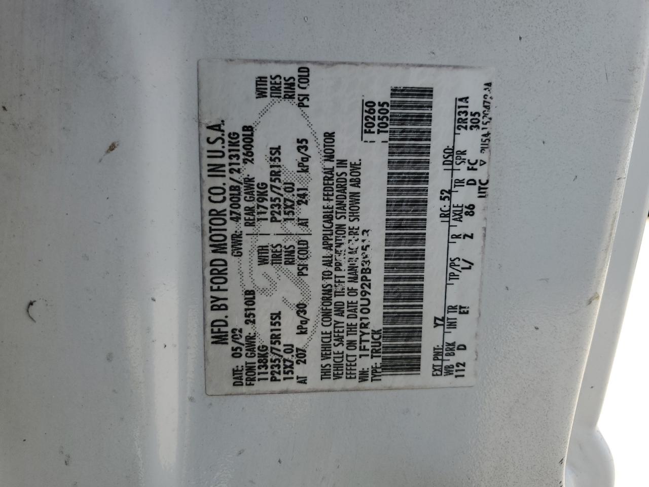 2002 Ford Ranger VIN: 1FTYR10U92PB38518 Lot: 61001054