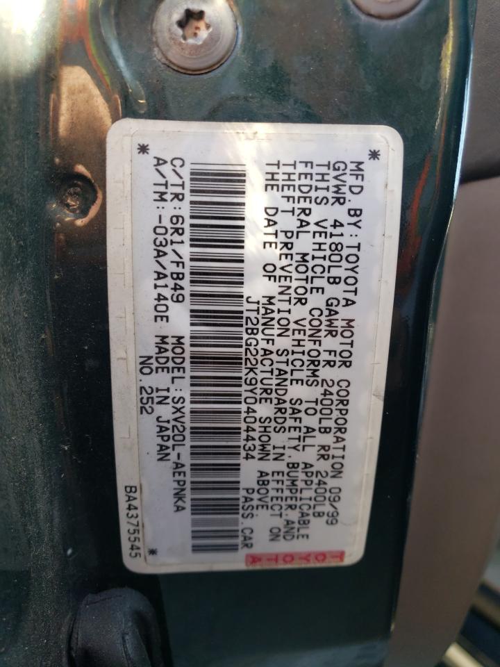 2000 Toyota Camry Ce VIN: JT2BG22K9Y0404434 Lot: 64881424